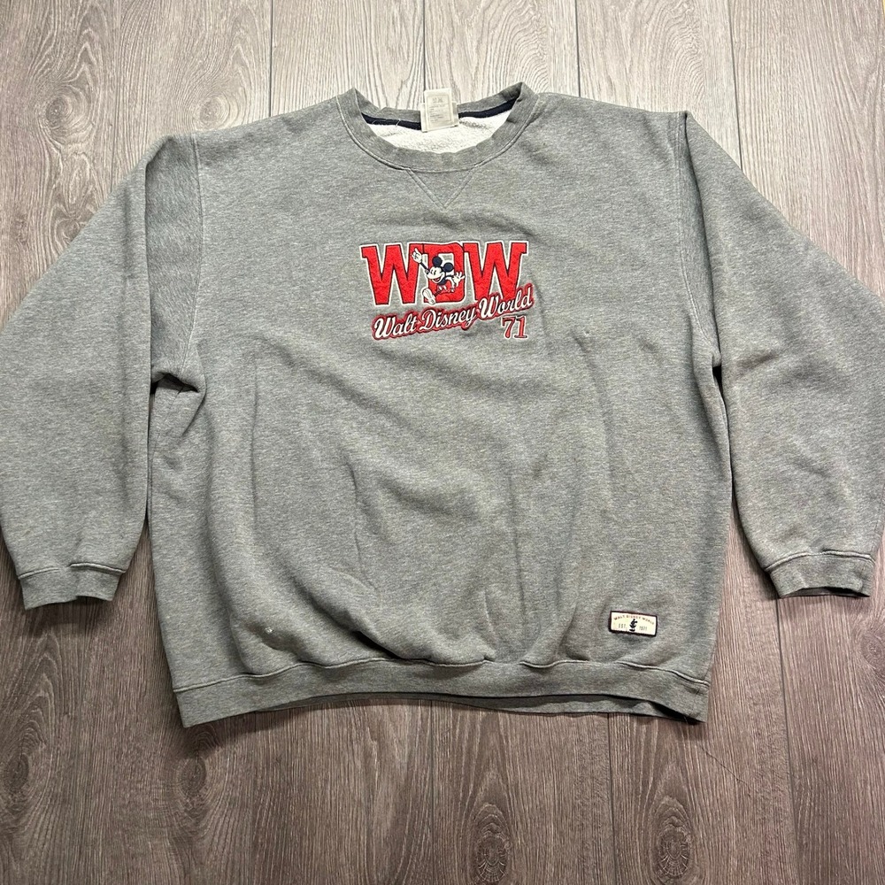 Vintage Walt Disney World WDW Mickey Mouse Sweatshirt Gray XL Embroidered 71